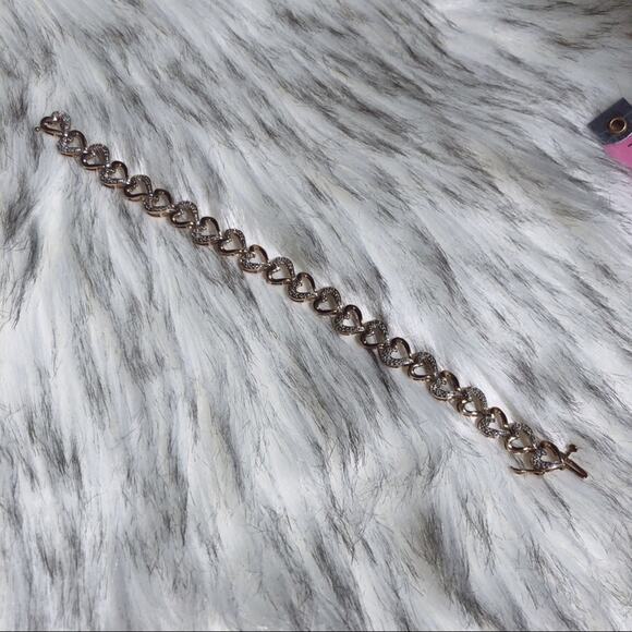 Sterling Silver 925 Two Tone Heart with Diamond Bracelet Valentines Day - Picture 6 of 9